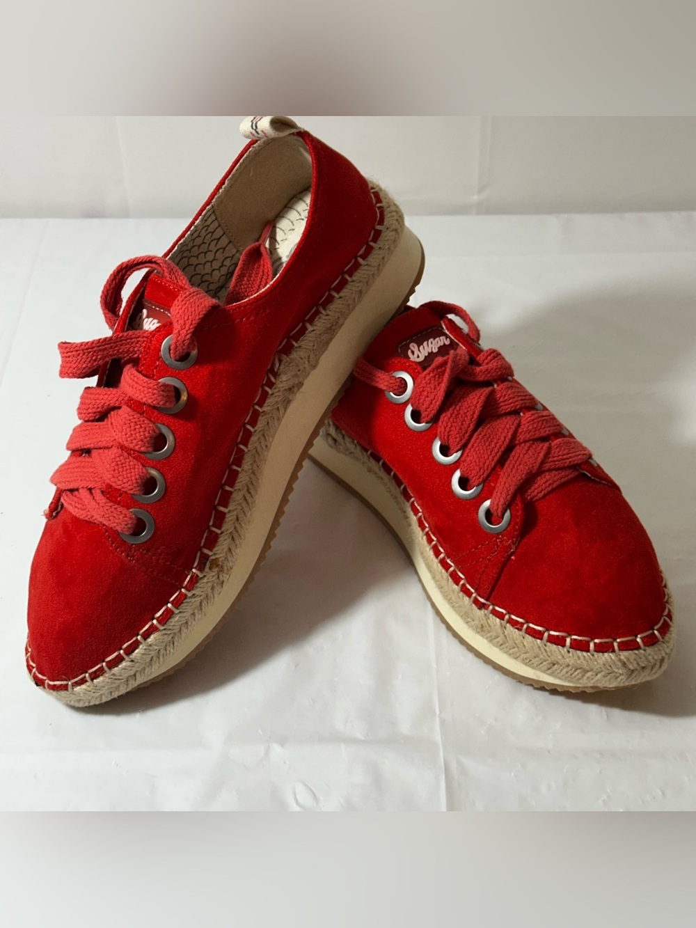 Sugar Red Suede Espadrille Lace-Up Sneakers Size 7.5